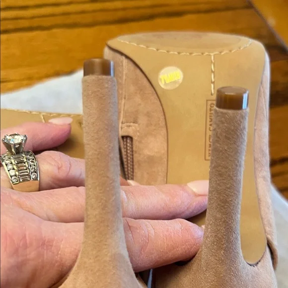 Vince Camuto Tan Suede Peep-Toe Heeled Boots - Picture 5 of 9
